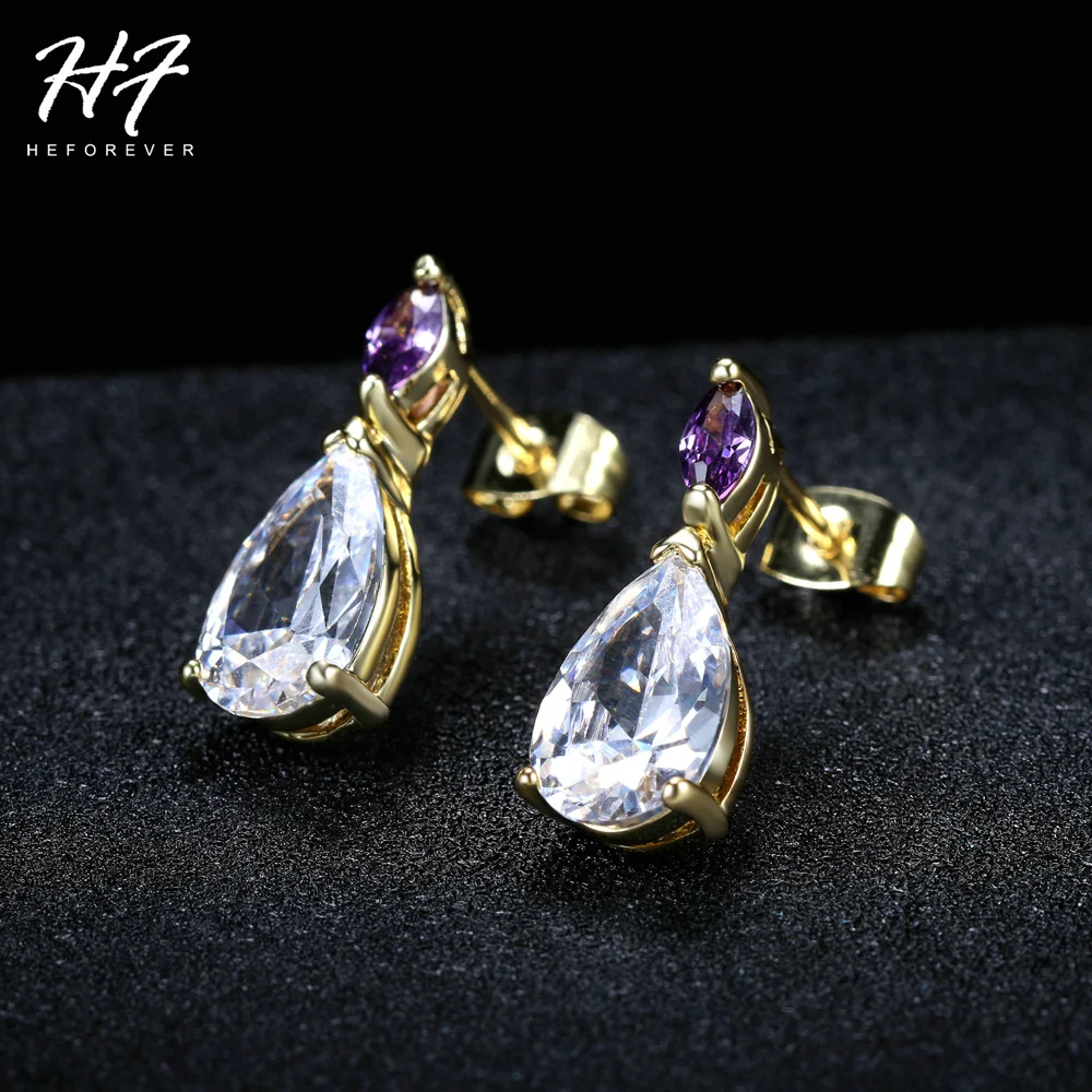 

Top Quality Yellow Gold Color Drop Earrings Retro Water Drop CZ Crystal Wedding Jewelry for Women HotSale E267