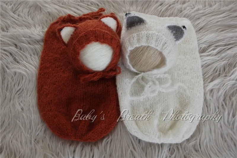 Комплект из 2 предметов для новорожденных реквизит шапочка "Лиса", а также в виде кокона, комплекты для новорожденных с рисунком лисы, комплекты с принтом лисички, реквизит