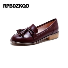 Обувь на плоской подошве в винтажном британском стиле с кисточками; Красивая Женская обувь; цвет красный, винный; обувь из натуральной кожи с бантом; шикарные слипоны; ; лоферы в европейском стиле; Прямая поставка