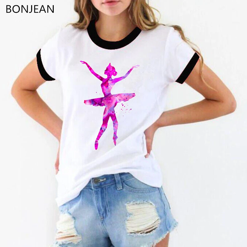 

Summer 2019 Vogue Ballet Dance posture t shirt women red pink ballerina printed tshirt femme top female t-shirt custom shirt