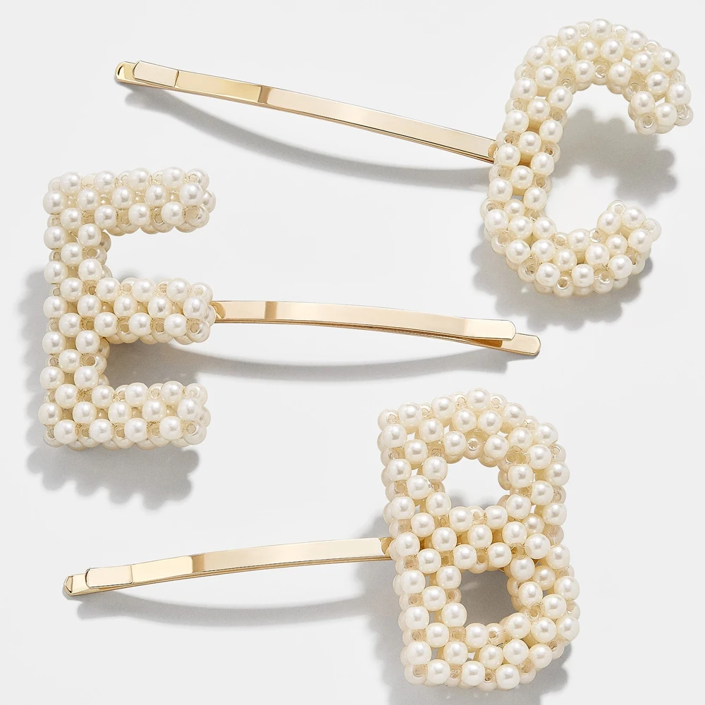 

2019 New Fashion INS Hot Letter Initial Pearl Hair Clip for Women Elegant Barrette Hairpin Wedding Hair Styling Accessories