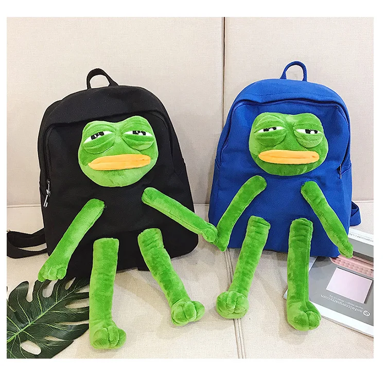 Frog mochila de lona das meninas, estéreo,