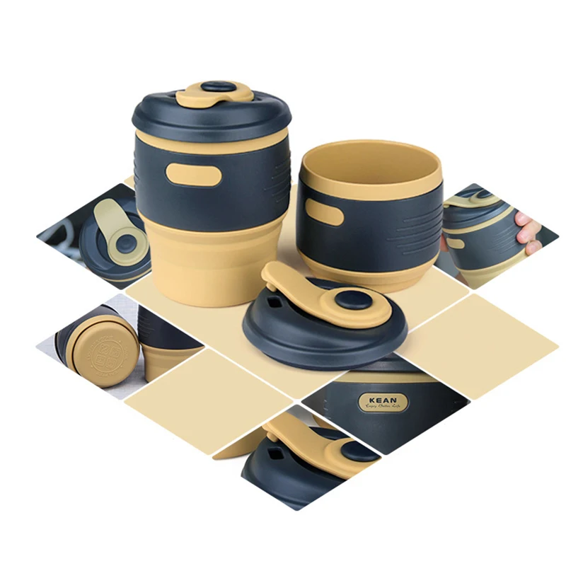 

Creative Telescopic Fold Coffee Cup Food Grade Silica Gel Cup Thicken Hot Insulation Design Circular Safe Non-toxic Cup 350ML