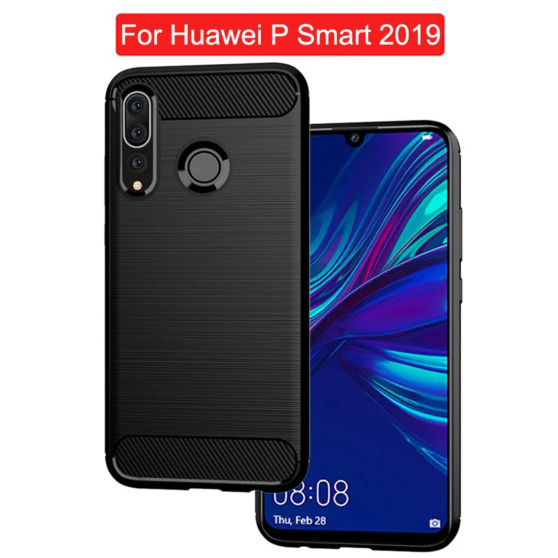 Мягкий силиконовый чехол для huawei P Smart Plus 2019 углеродный защитный из ТПУ на заднюю