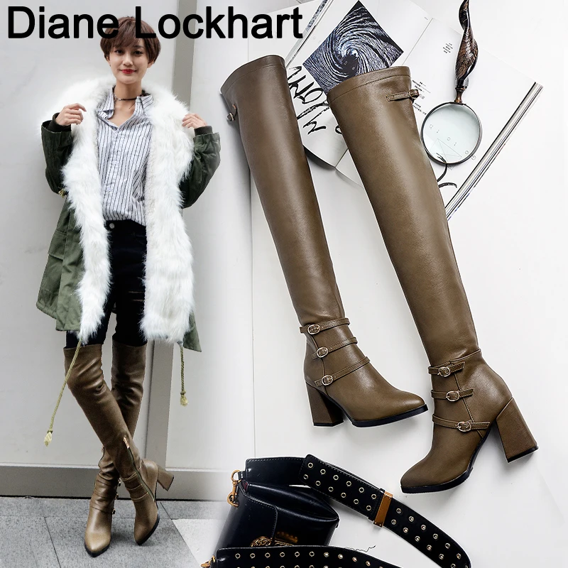 autumn winter new Plush over the knee women boots Chunky Heel Shoes ladies long boots female Thigh High Botas large size 32 43