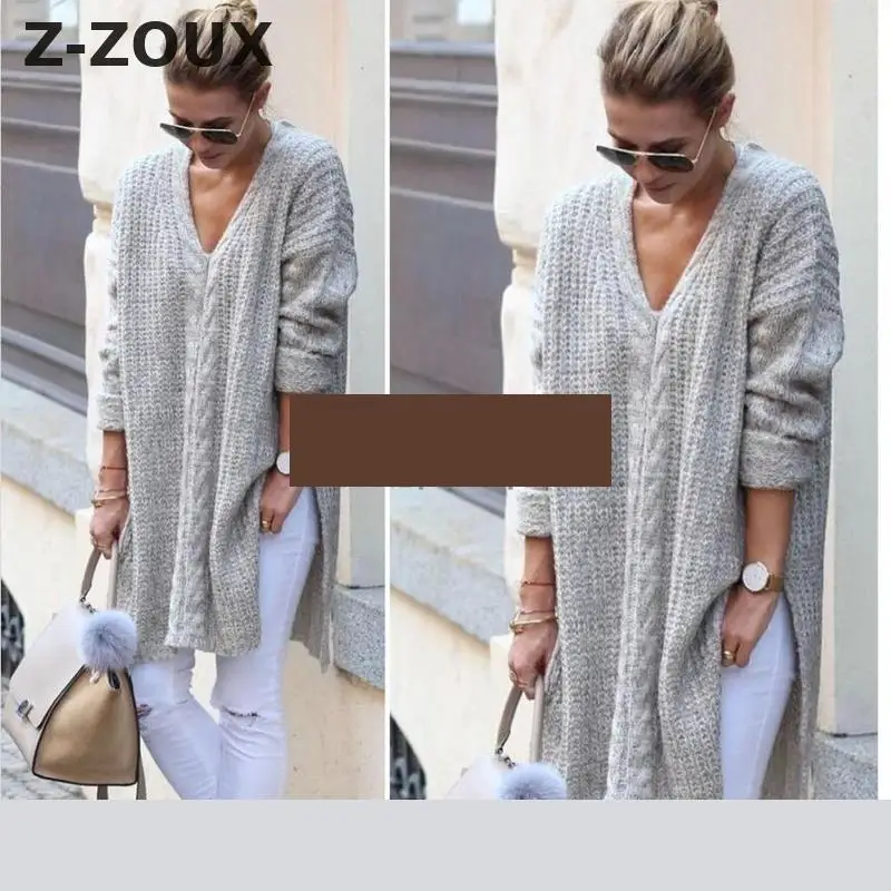

Z-ZOUX Women Sweater V-Neck Split Irregular Pullovers Oversized Autumn Sweaters Gray Black All Match Long Sweater Women 2019 New