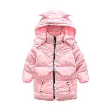 

The Winter Wear New Boys and Girls Down In The Long Section of Warm Cap Thick White Down Jacket Coat