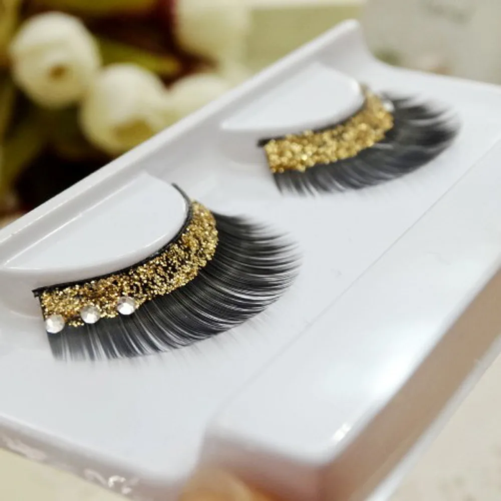 Stage property gold glitter eyelashes extension.18.25436.Free shipping