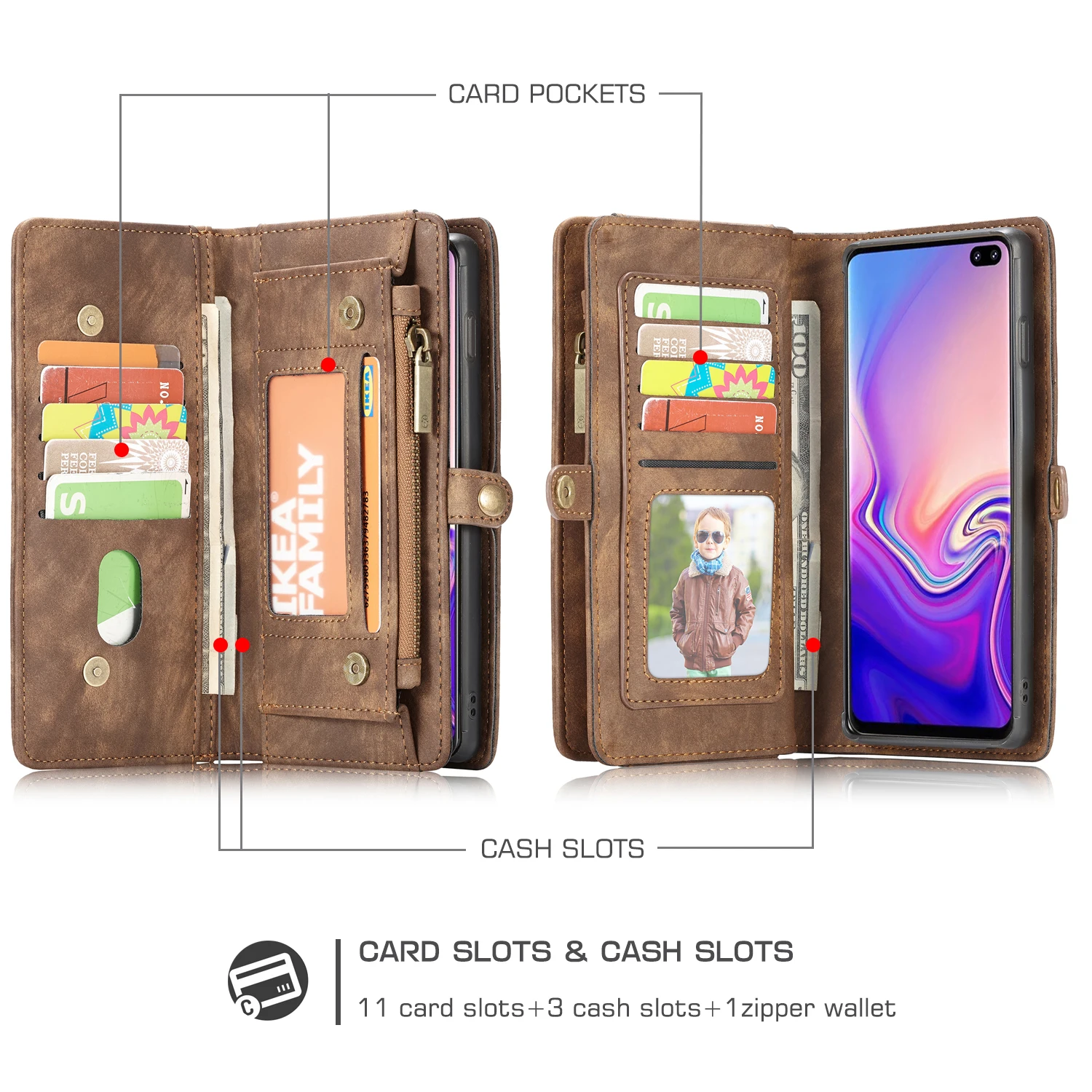  Detachable Wallet Zipper Flip Stand Case For Samsung Galaxy S10E S10 5G S9 S8 Plus S7edge Note 9 8 