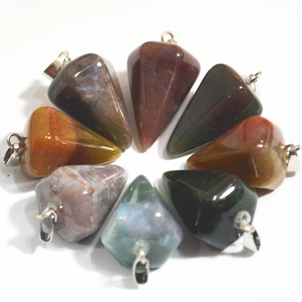 High quality natural stone Pendants indian onyx Cone pendulum charms