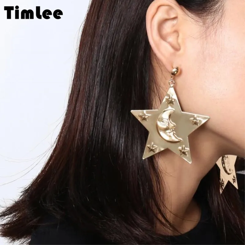 

Timlee E026 Free shipping,New Punk Exaggeration Five-pointed Star Pendant Metal Dangle Earrings,Fashion Jewelry wholesale