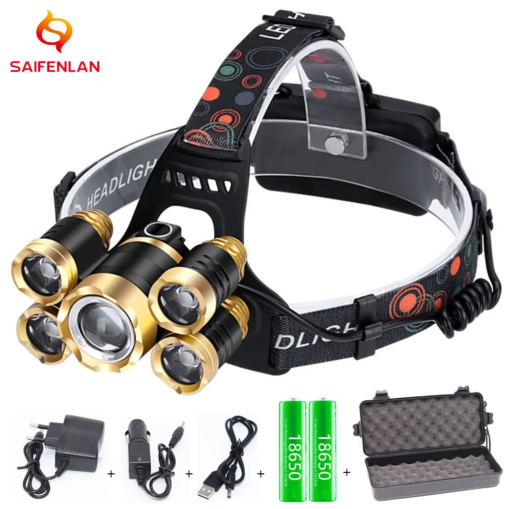 

Rechargeable Headlamp Flashlight 50000 Lumen Brightest T6 LED Head Lamp, 4 Modes Waterproof Zoomable Work Headlight Headlamps