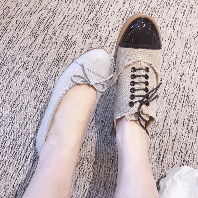 Lace Mujer Zapatillas Mano Retro Mujeres Genuino Cuero Casual Vintage A Las Hecho Oxford Zapatos Loafers Up Planos Para ORqSFwxI