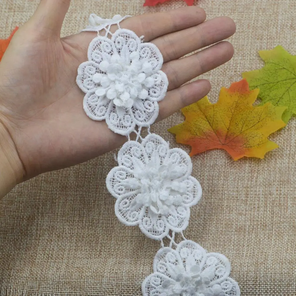 

KALASO 12Pcs Beautiful White Flower With Buds Embroidered Lace Edge Trim Ribbon Double Layered Applique Dress DIY Sewing Craft