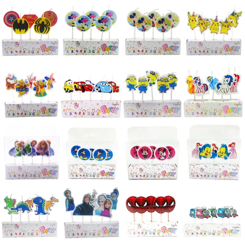 

5pcs/lot Cartoon Dinosaur Minnie Mickey Pokemon Spiderman Party Supplies Kids Birthday Party Cake Candle Party Decorations Set