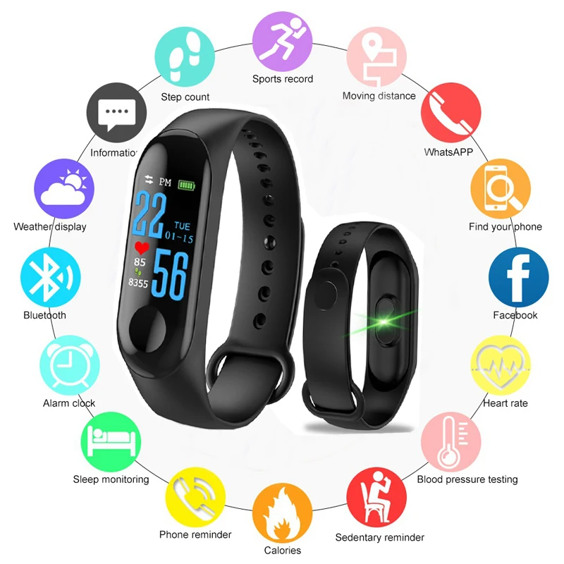 

Smart Bracelet Band M3 Sport Fitness Bracelet Touch Screen Wristband Activity Tracker Heart Rate Monitor Message Smart Watch