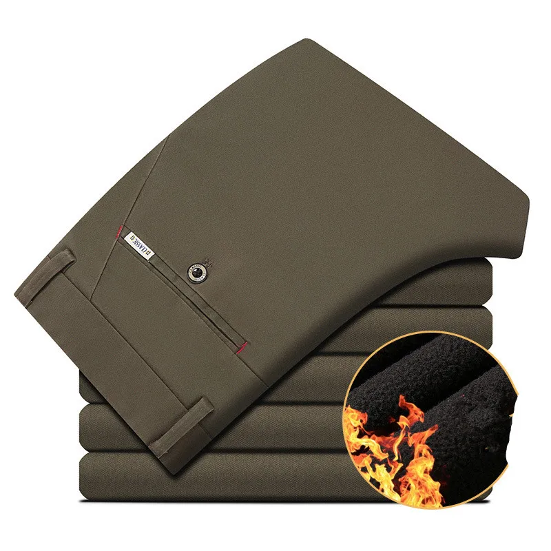 2017 warme Fleece Winter Hosen Männer Baumwolle Gerade Smart Casual Hosen Für Männer Marke Kleidung A031