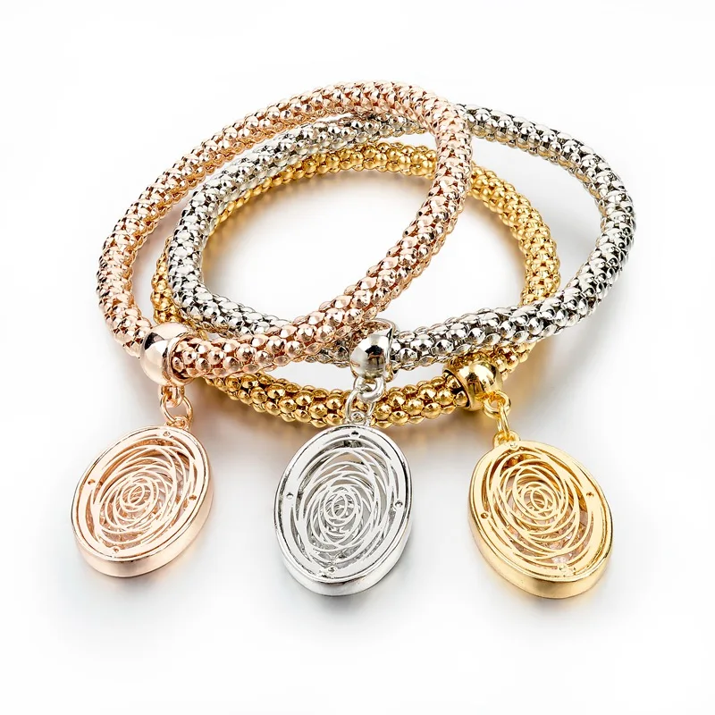 LongWay этнические очаровательные браслеты с сердечками для женщин золотого цвета, браслеты на цепочке с кристаллами и браслеты с подвесками SBR150160 - Окраска металла: Oval