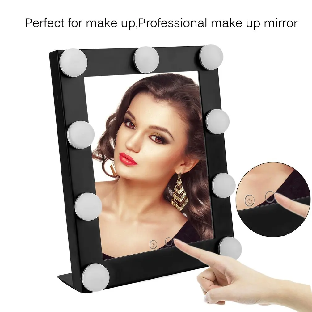 

Vanity Tabletops Lighted Makeup Mirror With 9 LED Bulb Lights Dimmer Beauty Cosmetic Mirror Portable Touch Screen Mirrors Tool