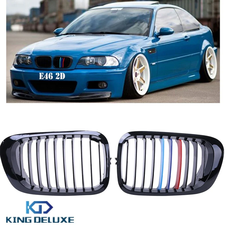 1set Gloss Black M-color Kidney Grills Front Grille For BMW E46 3 Series  325Ci 330Ci 323Ci 328Ci 2-Door 1999-2006 #P194