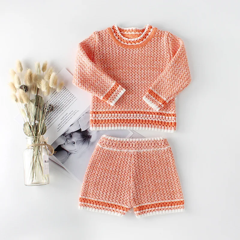 Г. Осень-зима, Новые вязаные комплекты одежды для маленьких девочек одежда для мальчиков Одежда для маленьких девочек одежда для маленьких мальчиков, свитера+ шорты