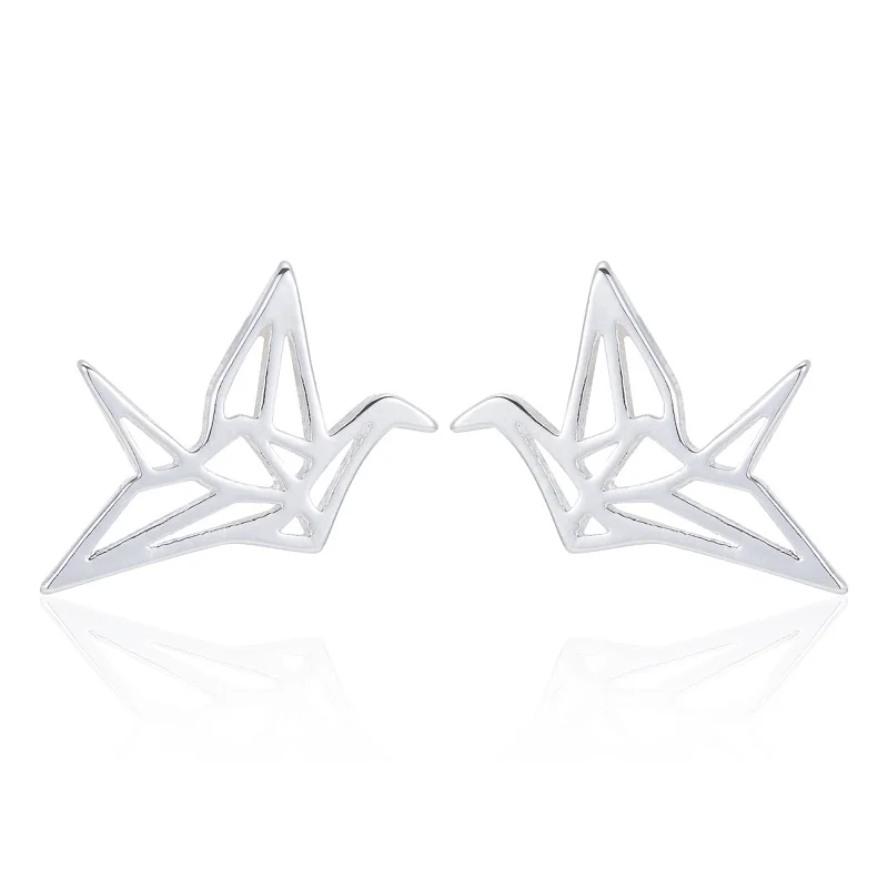 Jisensp корейская мода дикие оригами серьги кран для женщин Птица из нержавеющей стали серьги ювелирные изделия серьги с изображением животных oorbellen - Окраска металла: silver earrings