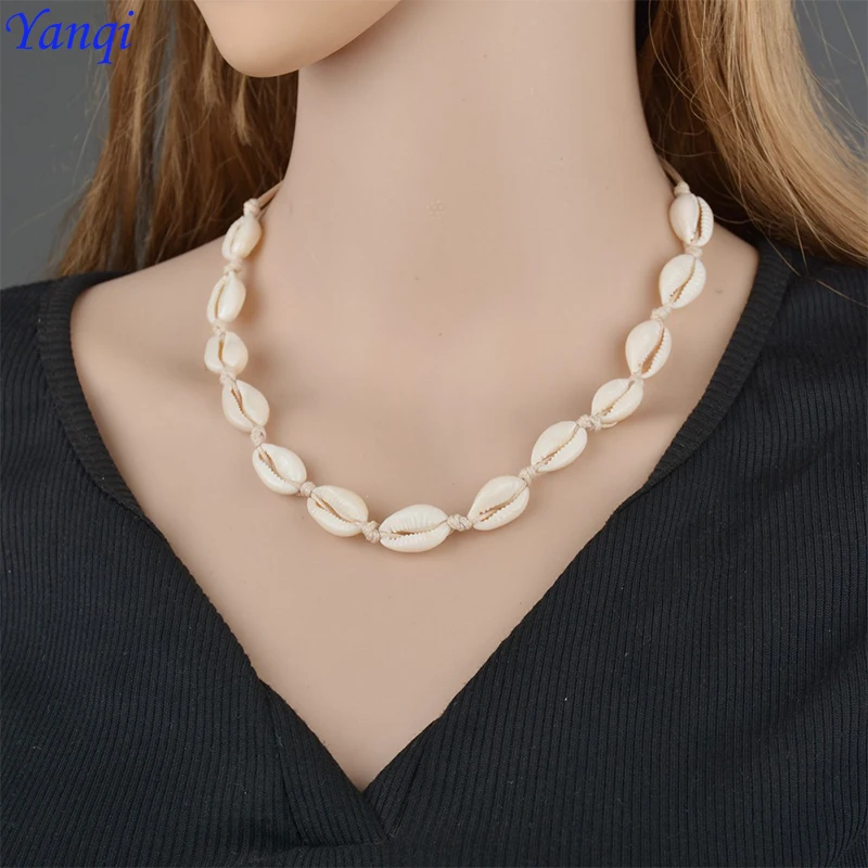 

Fashion Boho Necklace Black Rope Chain Natural shell Choker Necklace for Women Summer Beach Gift Jewelry ocean Sea Shell Hard