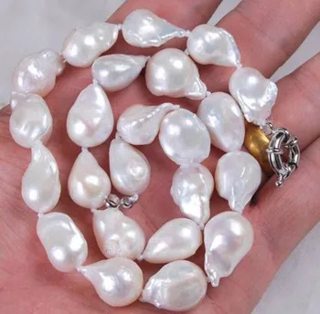 

Miss charm Jew1500 Real 12-14mm Natural South Baroque White Pearl Necklace 18"