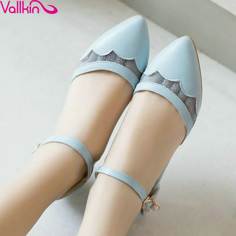 

VALLKIN 2017 new Women Pumps Shoes Low Heels Leisure Pointed Toe PU Leather Square Low Heel Buckle Strap Ladies Shoes Size 34-43