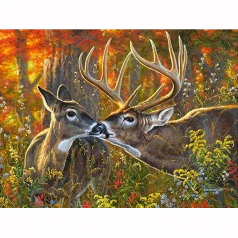 

Needlework Diy Diamond Painting Cross Stitch Forest Kissing Deer Diamond Embroidery Square/Round Diamond Mosaic Pictures