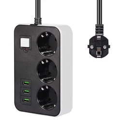 2 Round Pin EU RUS Plug Power Strip Switch 1.8 M cable Universal Outlets 3 USB Electrical Extension Cord Socket Network Filter