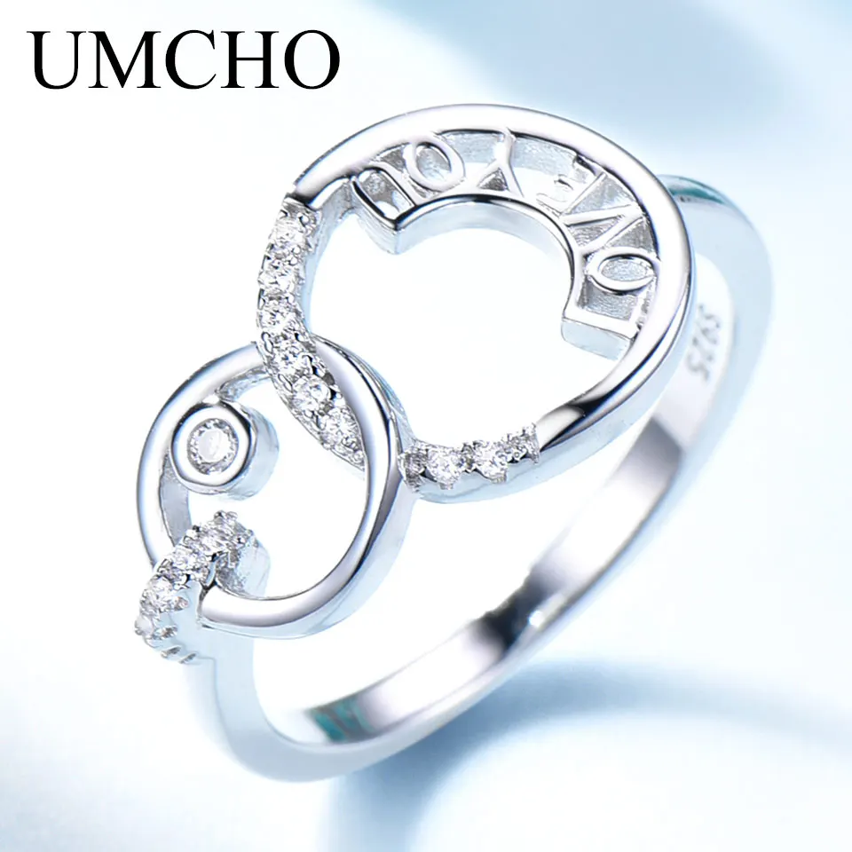 Женское кольцо с полым сердцем UMCHO классическое обручальное из настоящего