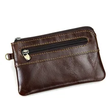 Top Cow Leather Men Coin Purses Holders Card Pack Ultra Thin Cowhide Coin Zipper Pocket Wallet