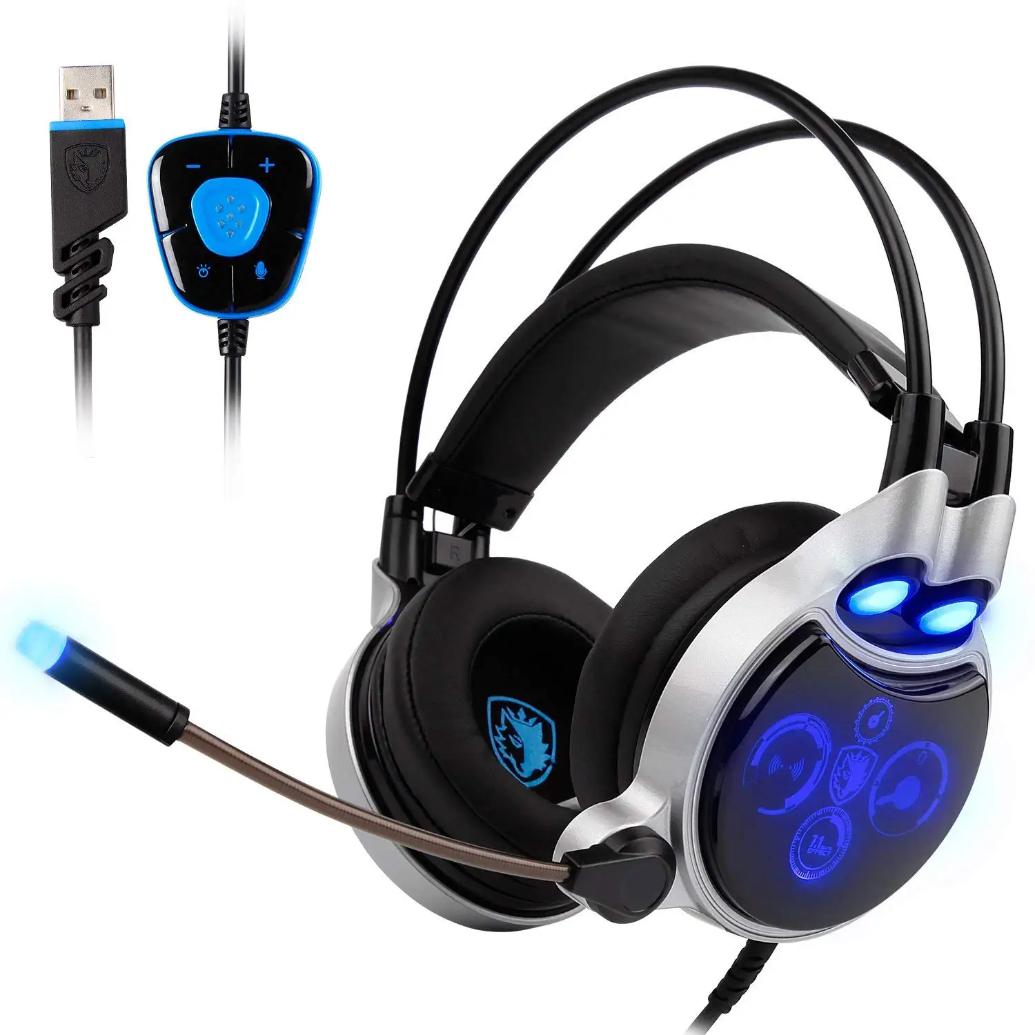 PC Gaming Headset Stereo 7.1 Surround Sound USB Wired Headphones Flexible with Mic,Volume Control,LED Lighting,Noise Cancelling PC Gaming Headset Stereo 7.1 Surround Sound USB Wired Headphones Flexible with Mic,Volume Control,LED Lighting,Noise Cancelling