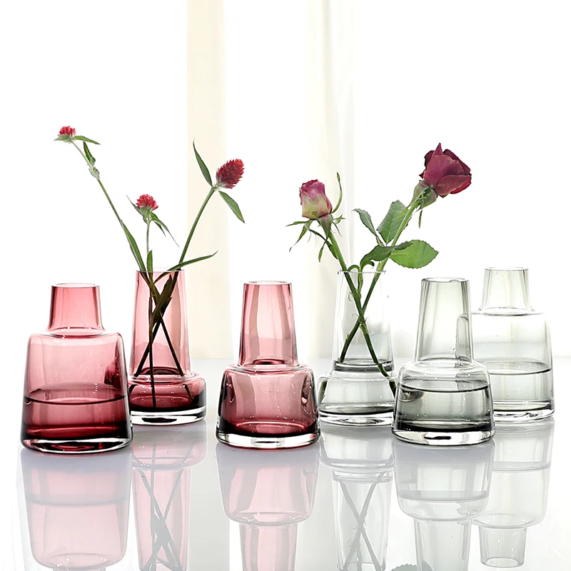 Маленькая ваза в скандинавском стиле, настольная стеклянная ваза, прозрачная Цветочная композиция, маленькая свежая японская декоративная ваза для рабочего стола