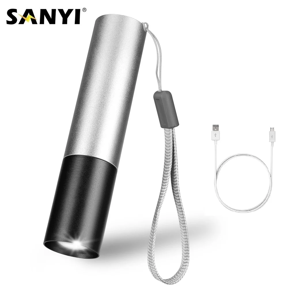 

3 Modes XPE LED Mini Working Lamp Zoomable Focus Flashlight Portable Lantern USB Charging Torch With Built in Battery Hand Rope