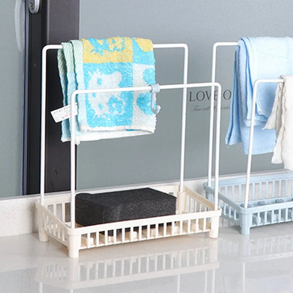 

Kitchen and washable rag towel storage rack with 2 hooks - gray Daily necessities
