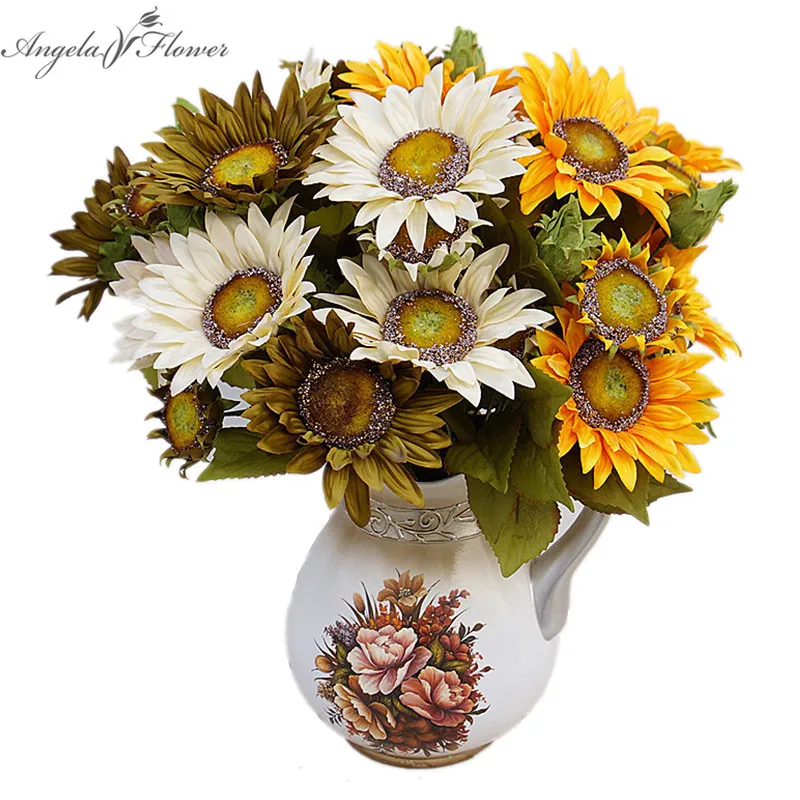 

Autumn painting decoration sunflower artificial wedding flower bouquet Retro fake flower for home decorative 13 branches/pcs