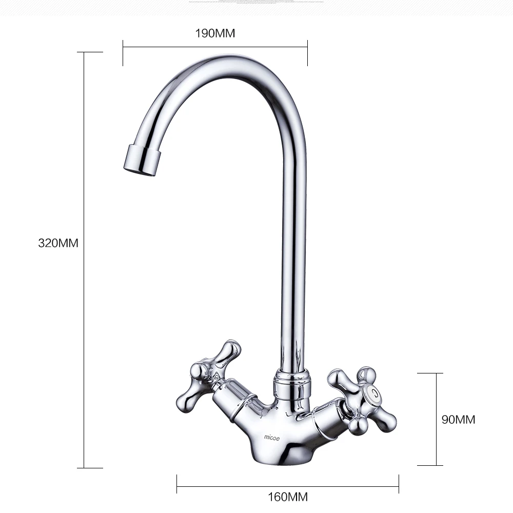Micoe кухонный кран, кухонный кран, смеситель для раковины, кран на бортике, хромированный полированный кран для раковины, Поворотный Смеситель для горячей и холодной воды, H-HC117