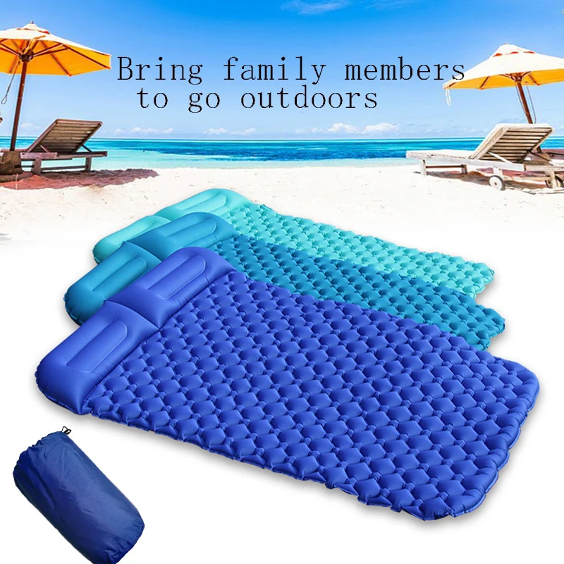 New  TPU 195x136cm Inflatable Sleeping Pad Camping Mat With Pillow air mattress Cushion Sleeping Bag air