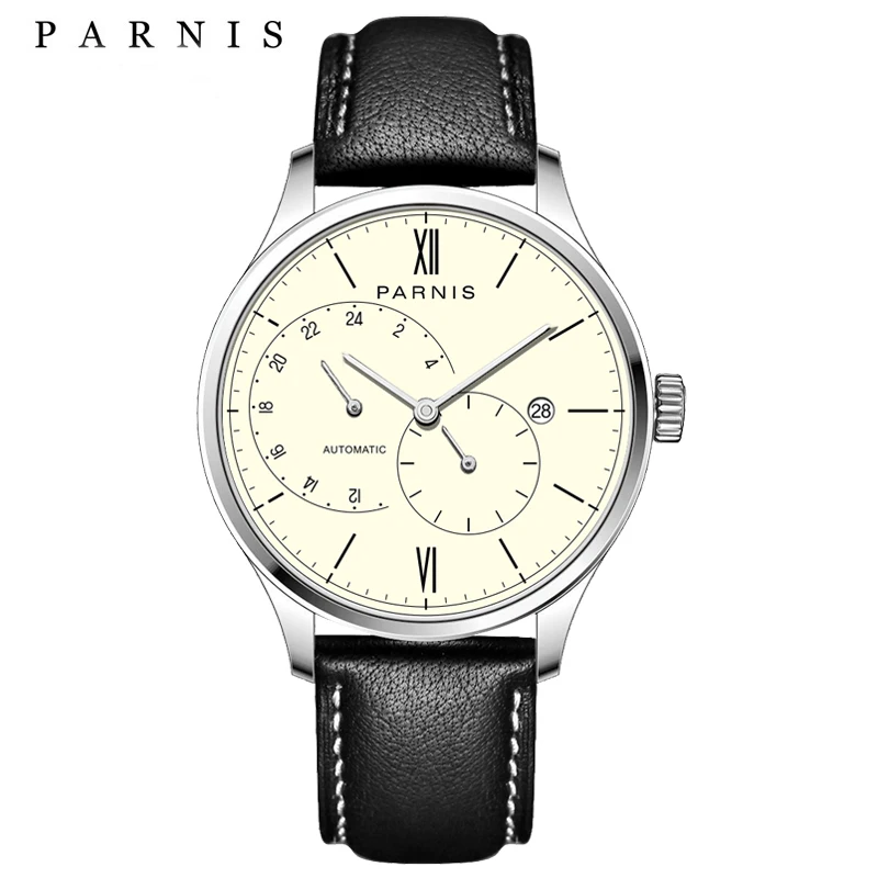 

New Arrival 2018 Hot Parnis Automatic Watch Men Ultra Thin Mesh Steel Band Leather Strap Men Mechanical Watches horloge mannen