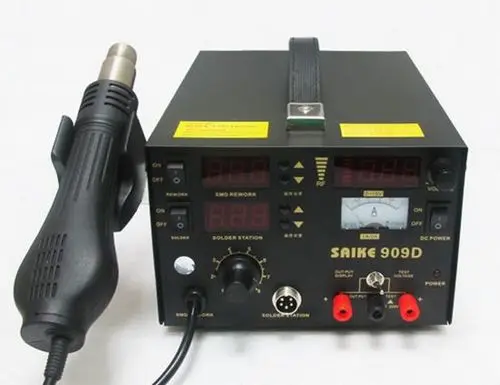 Free Ship by DHL 220V SAIKE 909D Hot air gun rework station Soldering station 3 in 1 soldering iron+Hot Air Gun+Power Supply