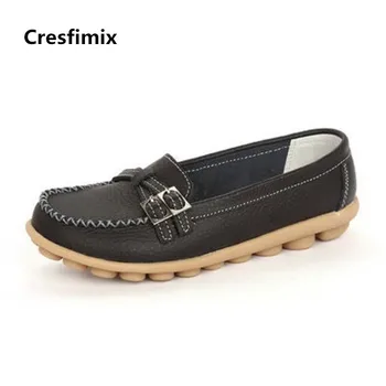 

Cresfimix women fashion high quality genuine leather street shoes female comfortable black leather shoes cool leisure shoes 2138
