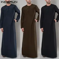 INCERUN 2019 мусульманский мужской Арабский исламский длинный рукав сплошной цвет длинный халат Саудовская Аравия Средний Восточный халат для