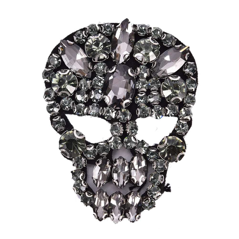 

Rhinestones Skull Beaded Sequins Sew On Patches for clothes DIY Patch Applique Bag Clothing Coat Sweater Crafts