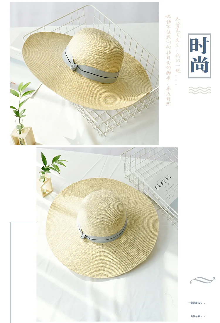 Для женщин солнечные шляпы для дам большой вдоль лета Защита от солнца соломенная шляпа праздник пляж шляпа Корейская версия УФ защиты шапки складной