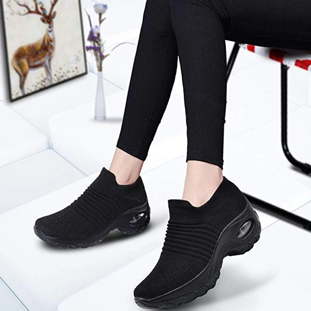 

Sfit Women Walking Shoes Running Mesh Breatnable Shoes Fashion Platform Slip-On Sneaker Air Cushion Gym Modern Dance Shoes Men