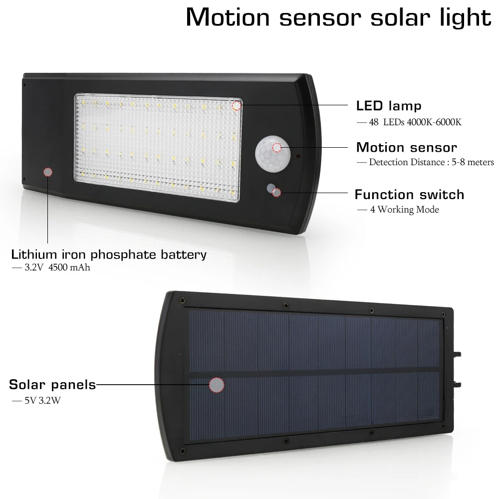 Солнечный свет лампы 48 светодиодов водонепроницаемый датчик движения бра 4 режим для украшения сада Открытый Солнечный свет