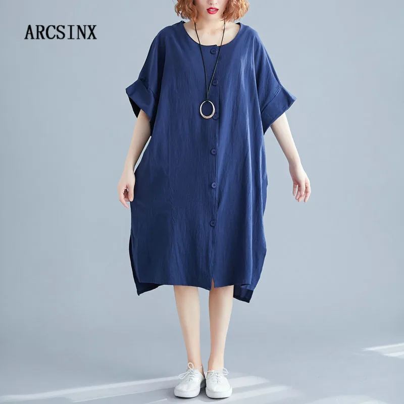 

ARCSINX Shirt Dresses For Women Large Size 4XL 5XL 6XL 7XL 8XL Casual Cotton Women's Dress Plus Size Sundresses Female Summer