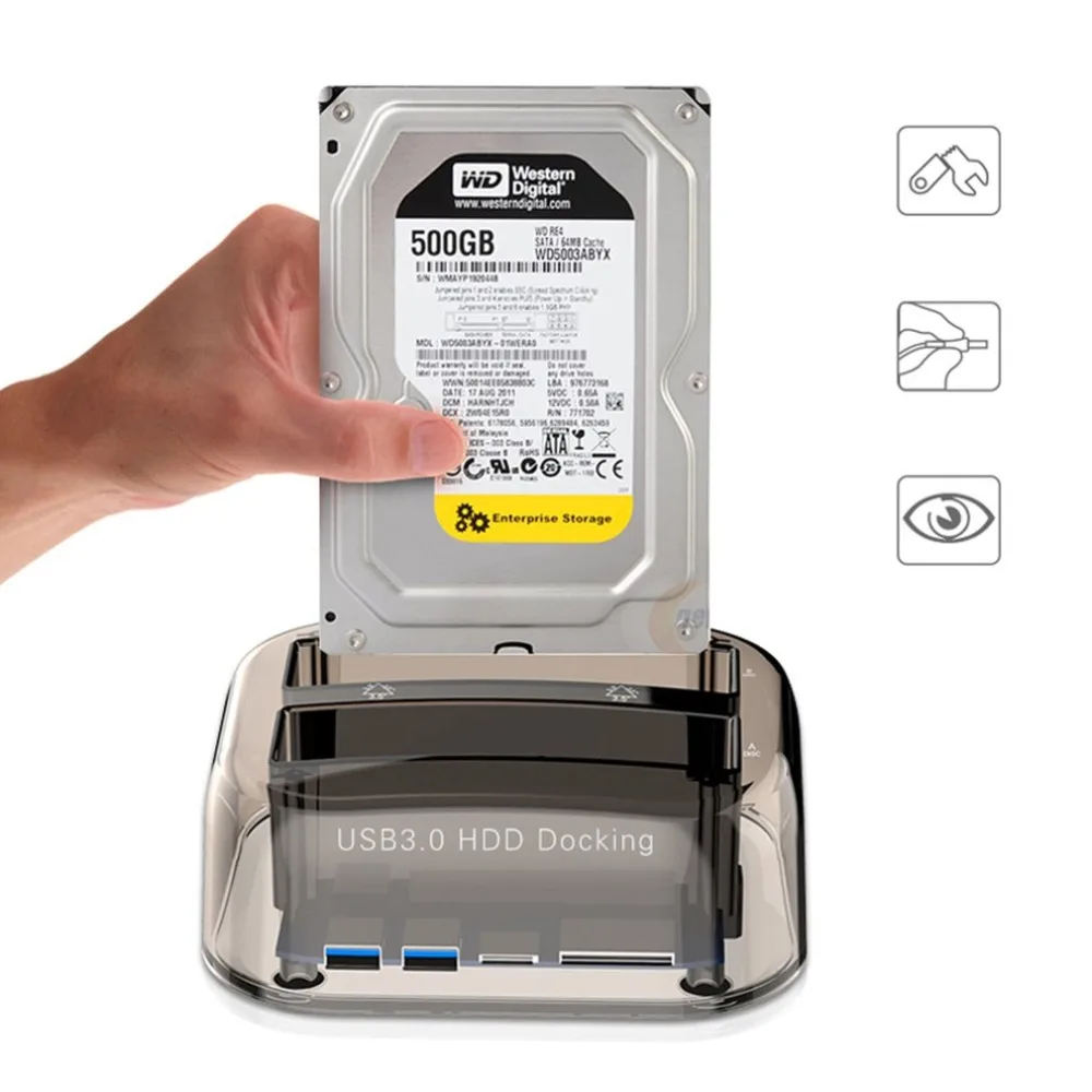  USB 30 a SATA Dual Bay estación de acoplamiento de disco duro externo para 25/35 pulgadas HDD SSD d